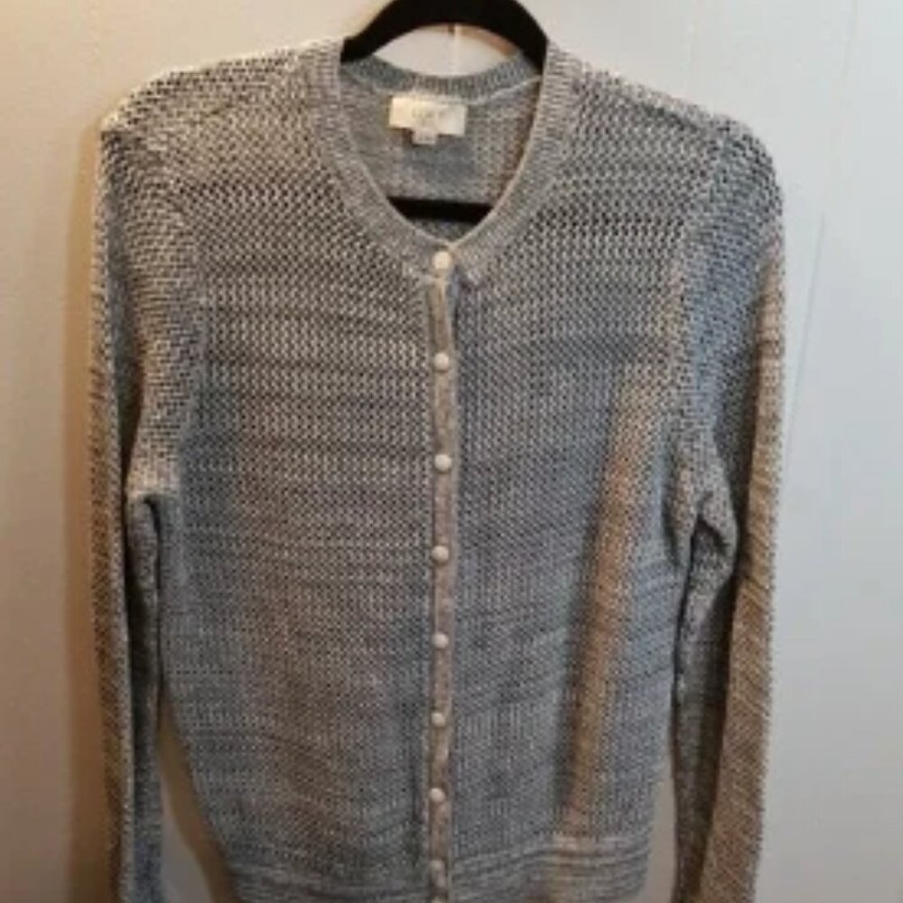 Gray Knit Cardigan with Button Front